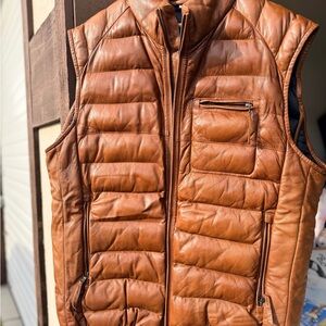 Scully Tan Leather Quilted Vest